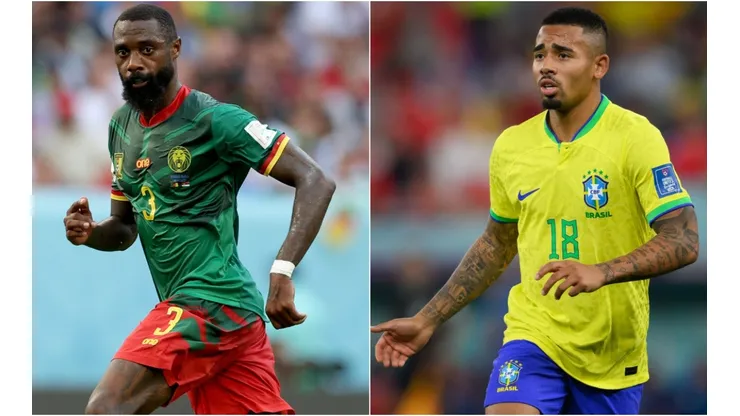 Nicolas Nkoulou of Cameroon and Gabriel Jesus of Brazil