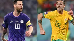 Lionel Messi and Jackson Irvine