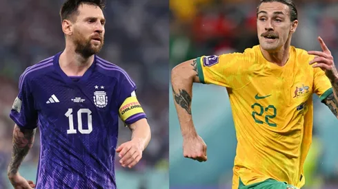 Lionel Messi and Jackson Irvine