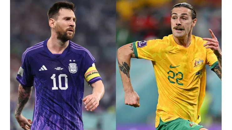 Lionel Messi and Jackson Irvine