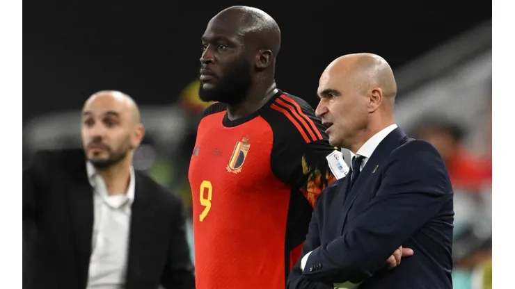 Romelu Lukaku and Roberto Martinez of Belgium