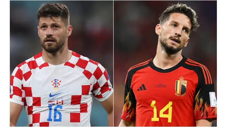 Bruno Petkovic of Croatia and Dries Mertens of Belgium
