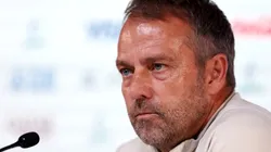 Hansi Flick, Head Coach of Germany, speaks during the Germany Press Conference at the Main Media Center on November 30, 2022 in Doha, Qatar.