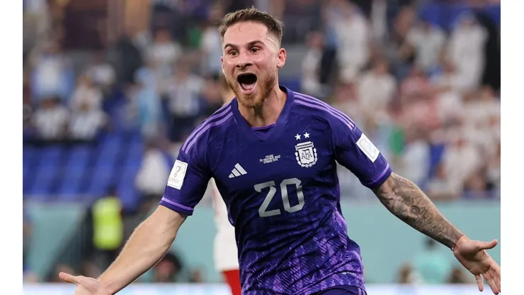 Alexis Mac Allister celebrates Argentina's opener against Poland.