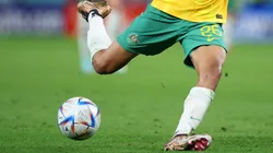 Player shoots the ball at the World Cup