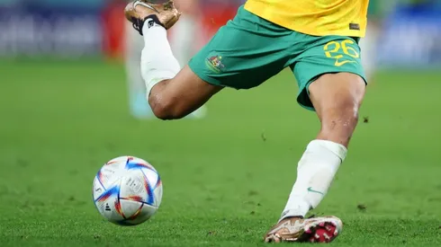 Player shoots the ball at the World Cup