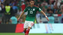 Hector Moreno of Mexico controls the ball during the FIFA World Cup Qatar 2022 Group C match between Argentina and Mexico at Lusail Stadium on November 26, 2022 in Lusail City, Qatar.