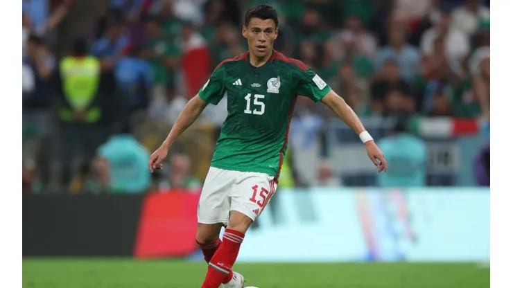 Hector Moreno of Mexico controls the ball during the FIFA World Cup Qatar 2022 Group C match between Argentina and Mexico at Lusail Stadium on November 26, 2022 in Lusail City, Qatar.