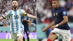 Lionel Messi of Argentina and Kylian Mbappe of France