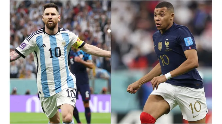 Lionel Messi of Argentina and Kylian Mbappe of France