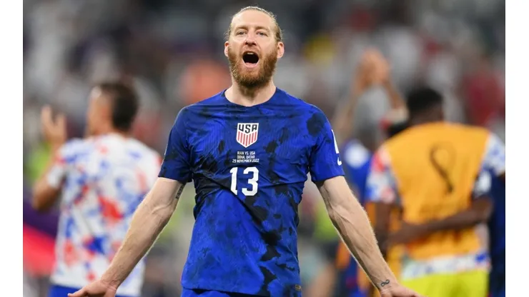 Tim Ream of United States celebrates after their sides victory during the FIFA World Cup Qatar 2022 Group B match between IR Iran and USA at Al Thumama Stadium on November 29, 2022 in Doha, Qatar.