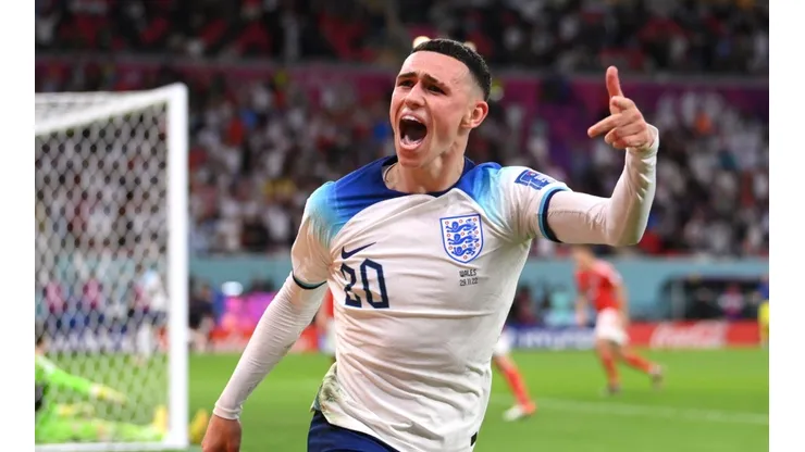 Phil Foden celebrates his goal against Wales