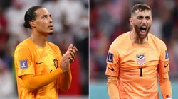 Virgil Van Dijk of Netherlands (L) and Matt Turner of United States (R)