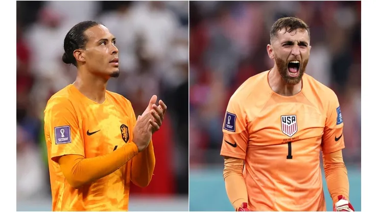 Virgil Van Dijk of Netherlands (L) and Matt Turner of United States (R)