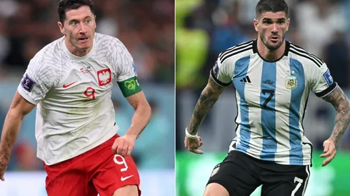 Robert Lewandowski of Poland and Rodrigo De Paul of Argentina