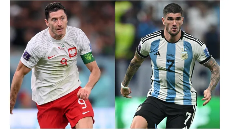 Robert Lewandowski of Poland and Rodrigo De Paul of Argentina