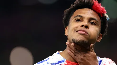 Weston McKennie of United States is seen during the warm up prior to the FIFA World Cup Qatar 2022 Group B match between USA and Wales at Ahmad Bin Ali Stadium on November 21, 2022 in Doha, Qatar.