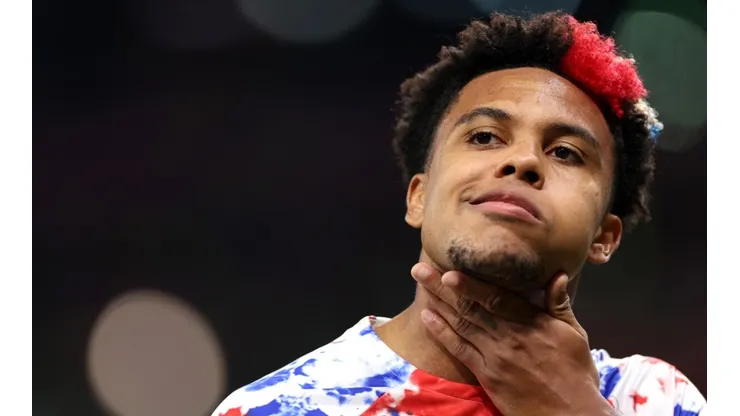 Weston McKennie of United States is seen during the warm up prior to the FIFA World Cup Qatar 2022 Group B match between USA and Wales at Ahmad Bin Ali Stadium on November 21, 2022 in Doha, Qatar.