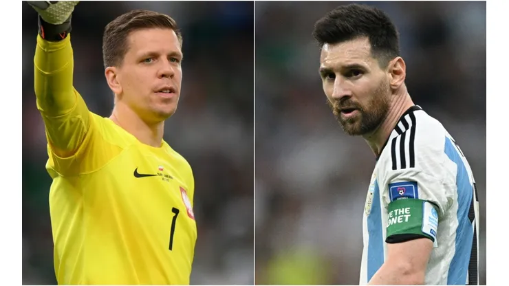 Wojciech Szczesny of Poland and Lionel Messi of Argentina