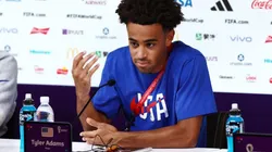 Tyler Adams of United States reacts during the USA Press Conference at Main Media Center on November 28, 2022 in Doha, Qatar.