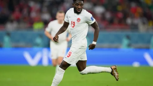 Alphonso Davies of Canada controls the ball during the FIFA World Cup Qatar 2022 Group F match between Belgium and Canada at Ahmad Bin Ali Stadium on November 23, 2022 in Doha, Qatar.
