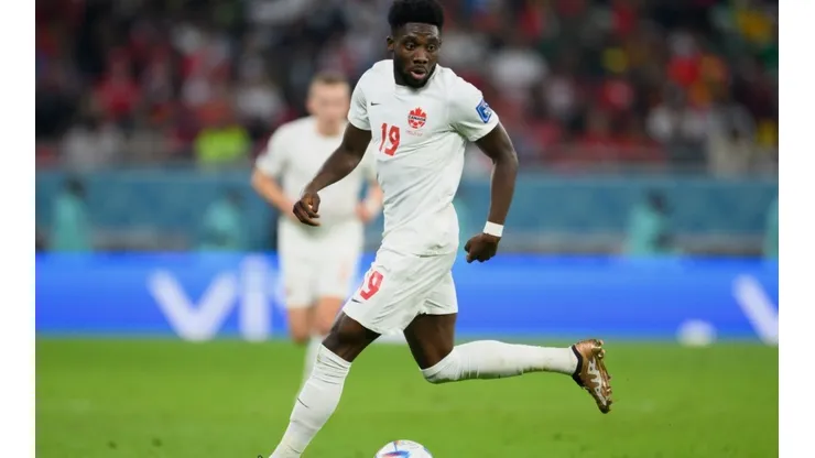 Alphonso Davies of Canada controls the ball during the FIFA World Cup Qatar 2022 Group F match between Belgium and Canada at Ahmad Bin Ali Stadium on November 23, 2022 in Doha, Qatar.