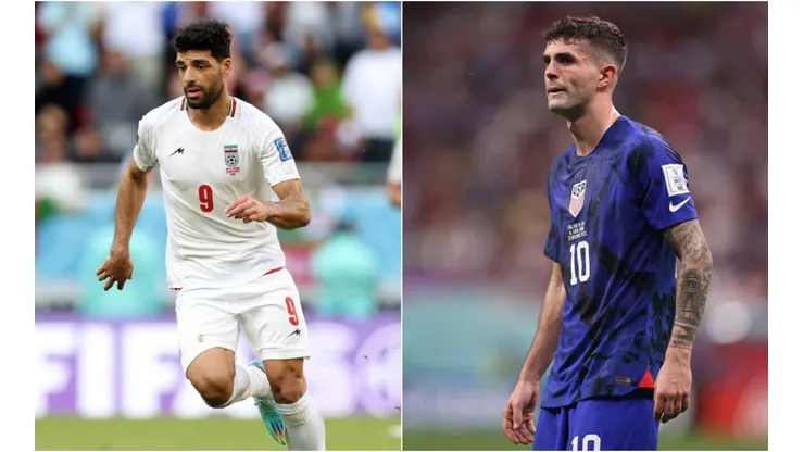 Mehdi Taremi of IR Iran (left) and Christian Pulisic of USMNT