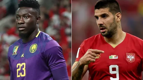 Andre Onana of Cameroon and Aleksandar Mitrovic of Serbia