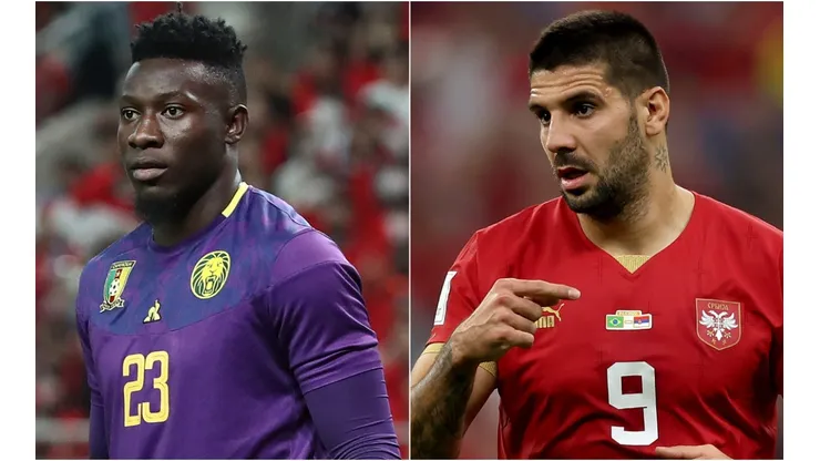 Andre Onana of Cameroon and Aleksandar Mitrovic of Serbia