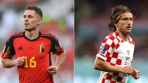 Thorgan Hazard of Belgium (L) and Luka Modric of Croatia (R)