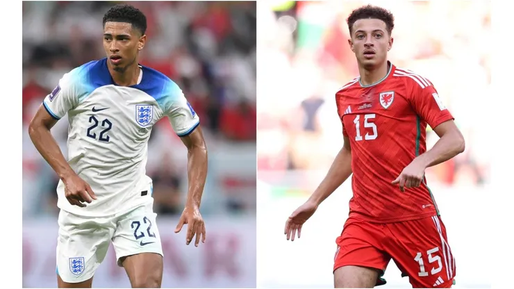 England player Jude Bellingham and Ethan Ampadu of Wales