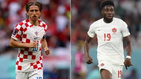 Luka Modric of Croatia (L) and Alphonso Davies of Canada (R)