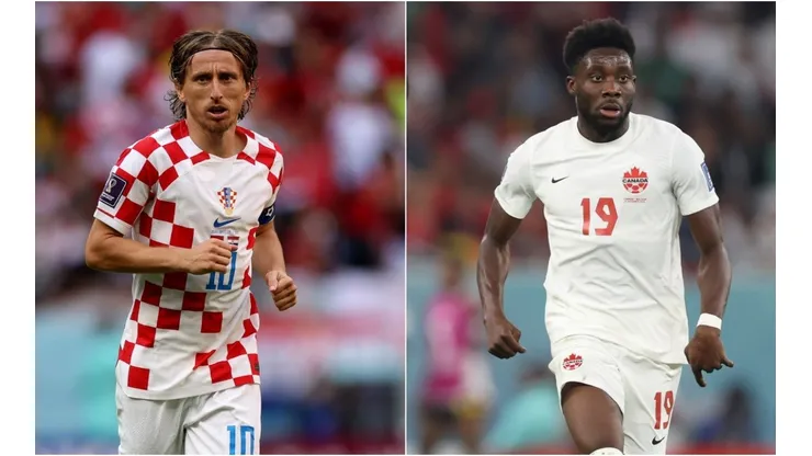Luka Modric of Croatia (L) and Alphonso Davies of Canada (R)