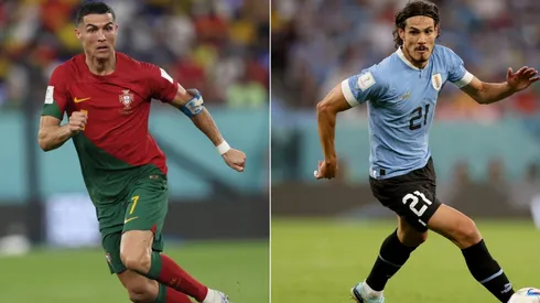 Cristiano Ronaldo of Portugal (left) and Edison Cavani of Uruguay
