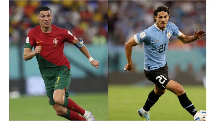 Cristiano Ronaldo of Portugal (left) and Edison Cavani of Uruguay