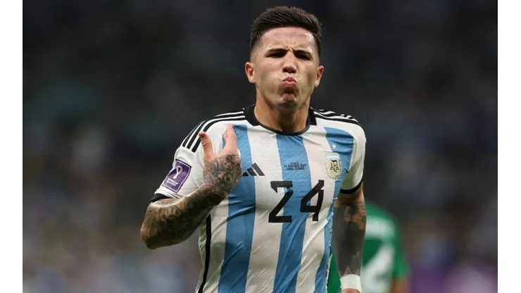 Enzo Fernandez celebrates his fantastic goal for Argentina vs. Mexico at Qatar 2022.