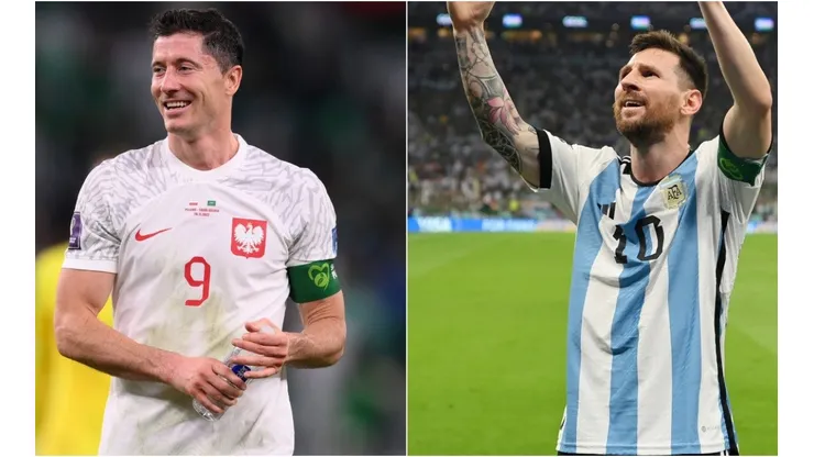 Robert Lewandowski of Poland (R) and Lionel Messi of Argentina (L)