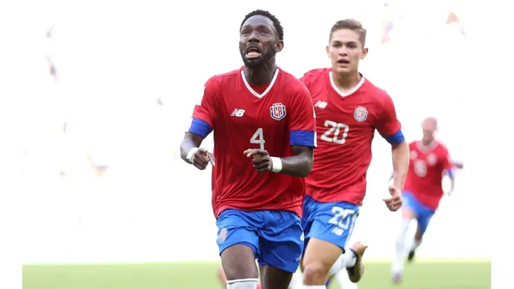 Keysher Fuller of Costa Rica celebrates after scoring against Japan.