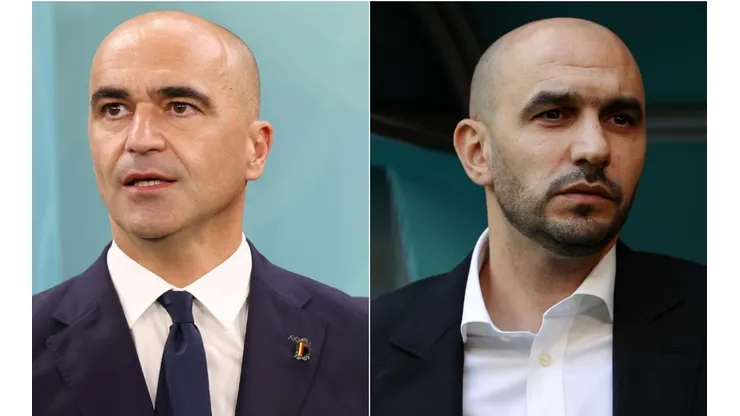 Roberto Martinez of Belgium and Walid Regragui of Morocco