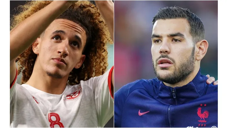 Hannibal Mejbri of Tunisia and Theo Hernandez of France