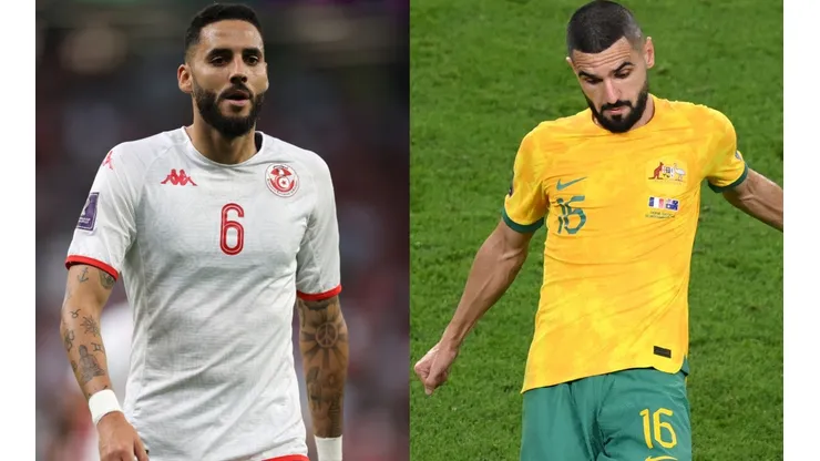 Dylan Bronn of Tunisia and Aziz Behich of Australia