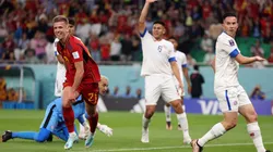 Dani Olmo of Spain celebrates after scoring their team's first goal during the FIFA World Cup Qatar 2022 Group E