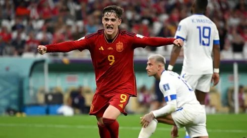 Gavi of Spain celebrates his team's fifth goal against Costa Rica