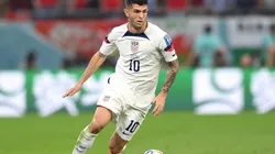 Christian Pulisic in action during the FIFA World Cup Qatar 2022 Group B match between USA and Wales at Ahmad Bin Ali Stadium on November 21, 2022 in Doha, Qatar.