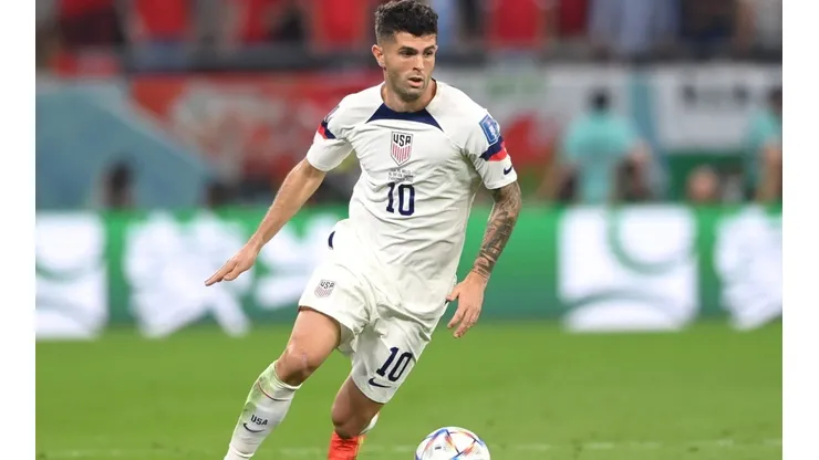Christian Pulisic in action during the FIFA World Cup Qatar 2022 Group B match between USA and Wales at Ahmad Bin Ali Stadium on November 21, 2022 in Doha, Qatar.