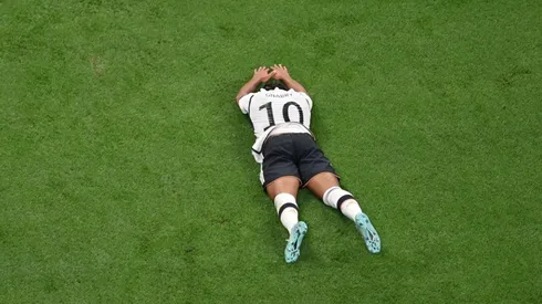 Serge Gnabry of Germany reacts during the FIFA World Cup Qatar 2022 Group E match between Germany and Japan at Khalifa International Stadium on November 23, 2022 in Doha, Qatar.