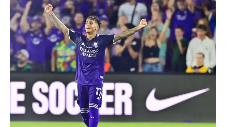 Facundo Torres #17 of Orlando City celebrates after scoring a goal in the second half against the Sacramento Republic FC during the Lamar Hunt U.S. Open Cup at Exploria Stadium on September 07, 2022 in Orlando, Florida.