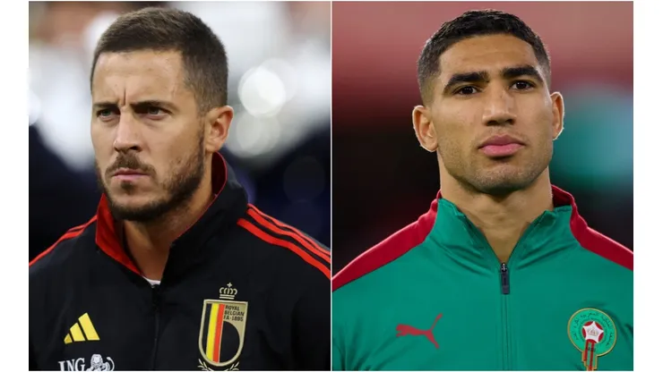 Eden Hazard of Belgium and Achraf Hakimi of Morocco