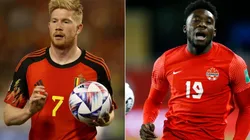 Kevin De Bruyne of Belgium (L) and Alphonso Davies of Canada (R)