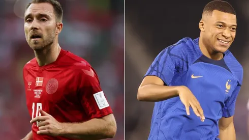 Christian Eriksen of Denmark (L) and Kylian Mbappe of France (R)